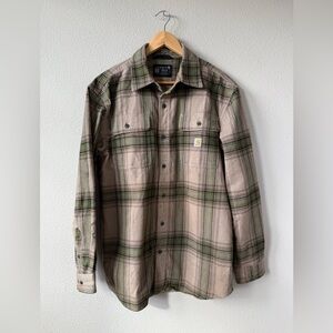 Men’s Carhartt Flannel Green and Tan Checkered Shirt in Medium Loose Fit